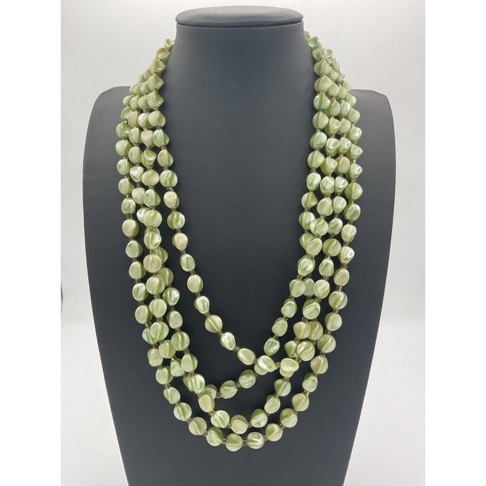 Vintage Sarah Coventry Multi-Strand Green Beaded Necklace With Gold-Tone Accents